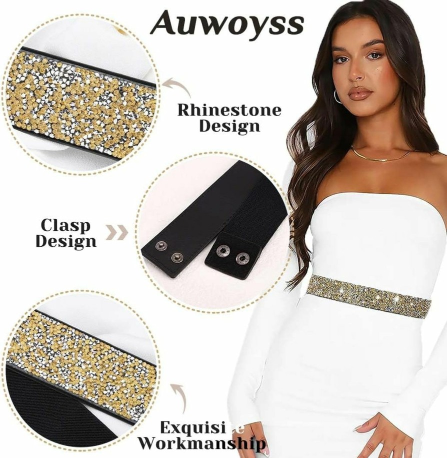 Auwoyss Women Belt Rhinestone Stretch Dresses Belt Elastic Vintage Waist Belt For Women And Girls | Belts