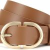 CHAOREN CR Womens Leather Belts For Jeans Pants - Cr 1.3" Width Casual Ladies Belt - Fashion Center Bar Gold Buckle | Belts