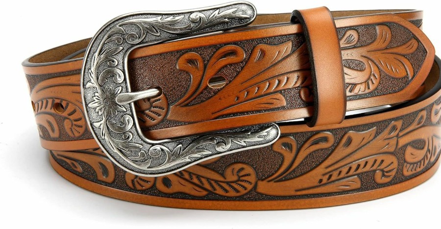 CHAOREN CR Cr Western Belts For Women - 1.5" Leather Cowgirl Belt For Jeans Pant - Country Belts For Women With Big Vintage Buckle | Belts