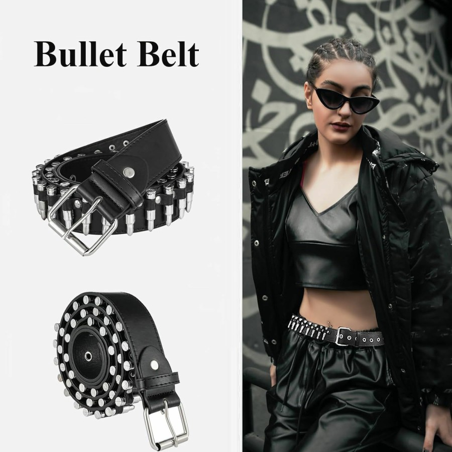 HABUAETY Habuaety Studded Belts Women Y2K Belt Star Belts Black Girl Ladies Spike Stud Punk Waist Belt For Halloween Cosplay | Belts