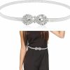 KALIONE Kalione Women'S Skinny Rhinestone Belt, Elastic Waistband Metal Waist Belt Silver Thin Crystal Rope Belt Stretch Spring Chain Belt For Women Girls Dresses Jeans | Belts