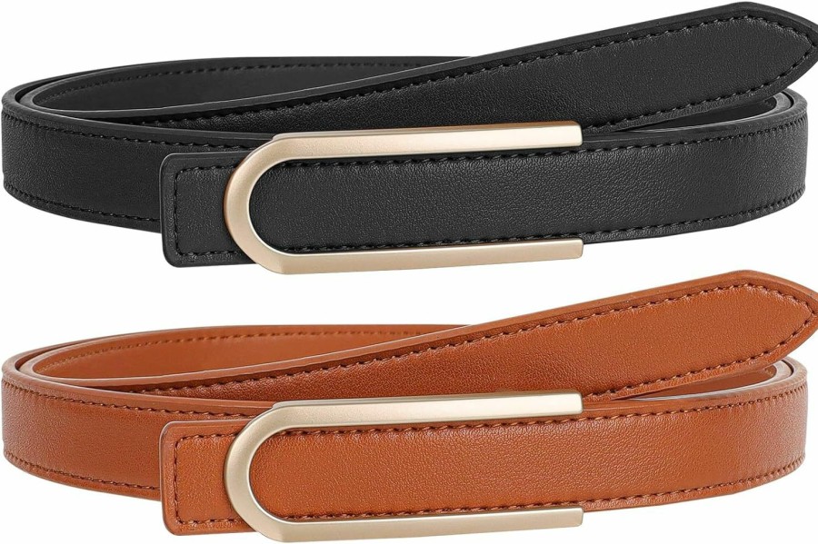 NPET Npet 2 Pack Women Leather Belts For Jeans Dresses Fashion Vintage Waist Belt For Women With Gold Buckle (Brown Black White) | Belts