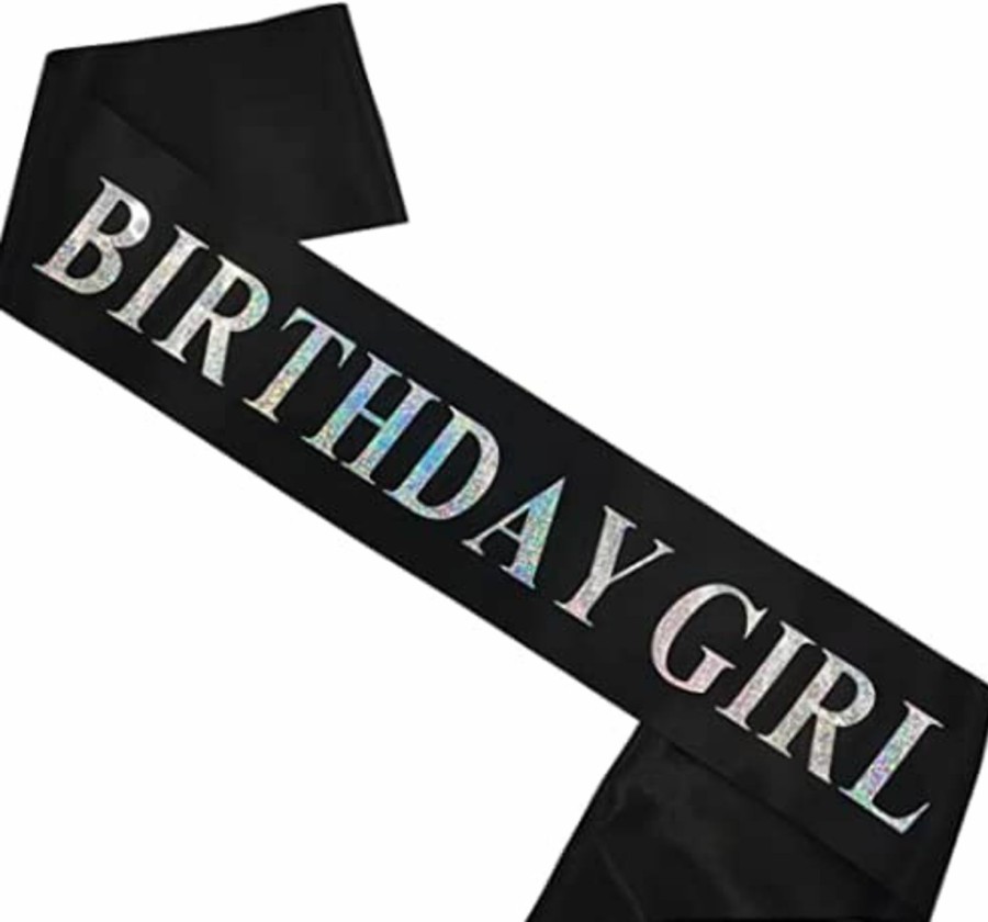 5-Star Ruma Birthday Sash For Women/Girls, Black Satin Birthday Sash With Silver Letteringparty Favors | Belts