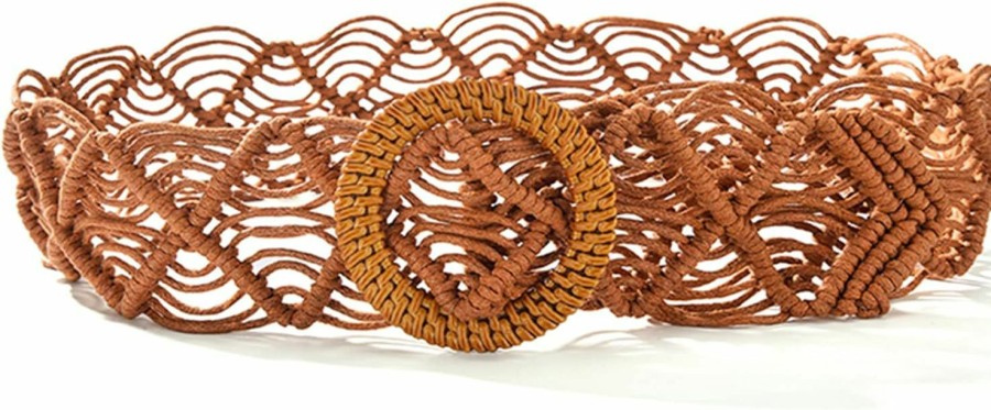 Pinra Pinra Woven Rattan Straw Waist Belt For Women Wooden Buckle Braided Belt Boho Belt For Dress Braided Khaki | Belts