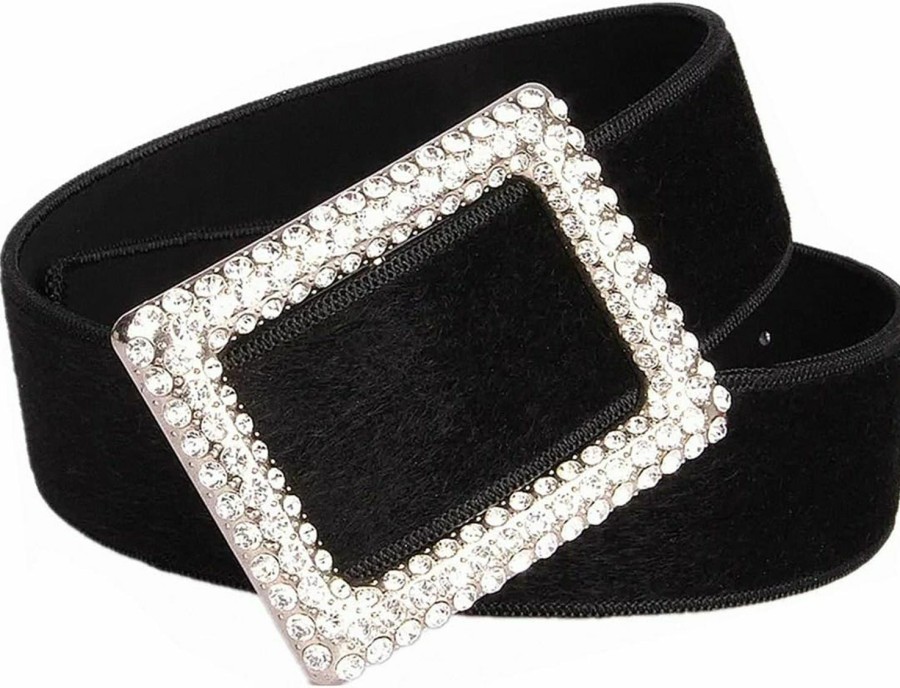 ICGSUQR Icgsuqr Fashion Faux Mohair Leather 2Inch Wide Waist Belts For Dresses Women Big Rhinestone Square Buckle Corset Cinch Waistband | Belts