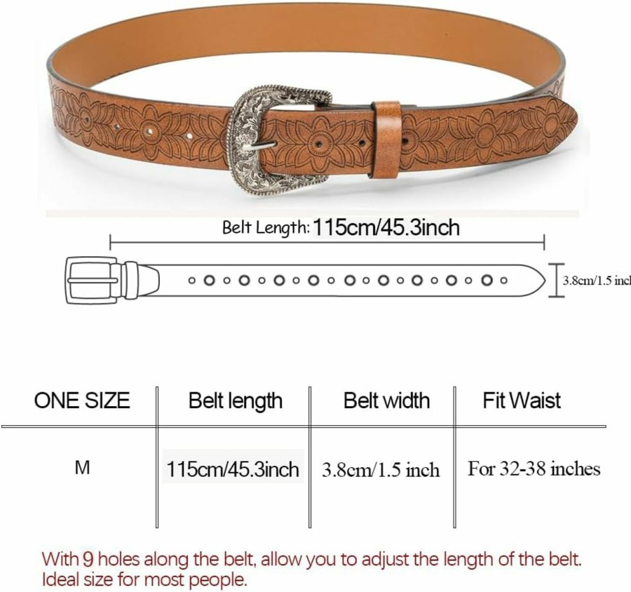 FGSS Western-Leather-Belts For Women Turquoise-Oval-Buckle Embossed Cowgirl Belt For Jeans Pants Fit For 31-38\" | Belts