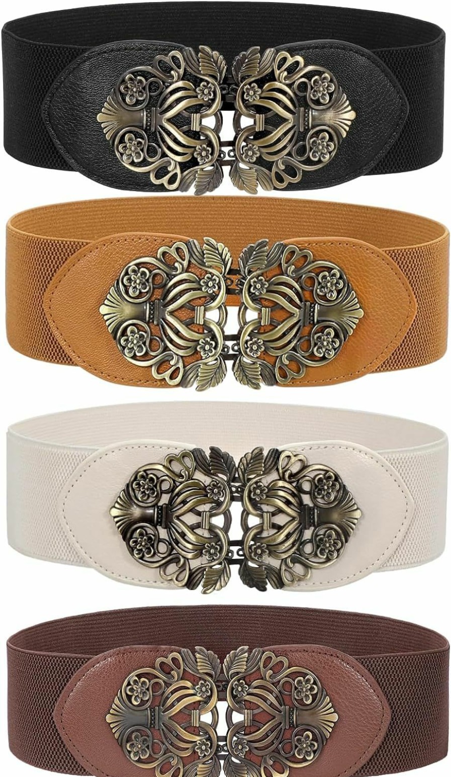 LEACOOLKEY Leacoolkey 2/3/4 Pack Women Vintage Wide Waist Belt For Dress, Elastic Cinch Belt With Retro Interlocking Buckle | Belts