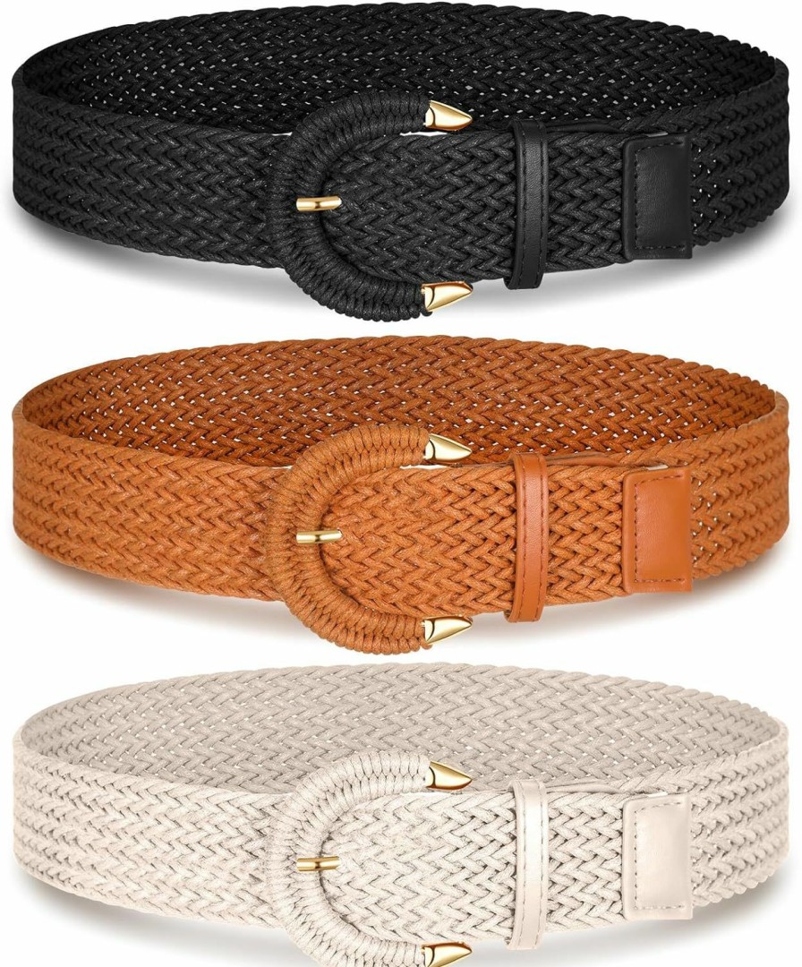 Suhine Suhine 3 Pcs Women Braided Rattan Belt Woven Wide Waist Belt Adjustable With Half Circle Buckle For Summer Dress Jeans Pants | Belts