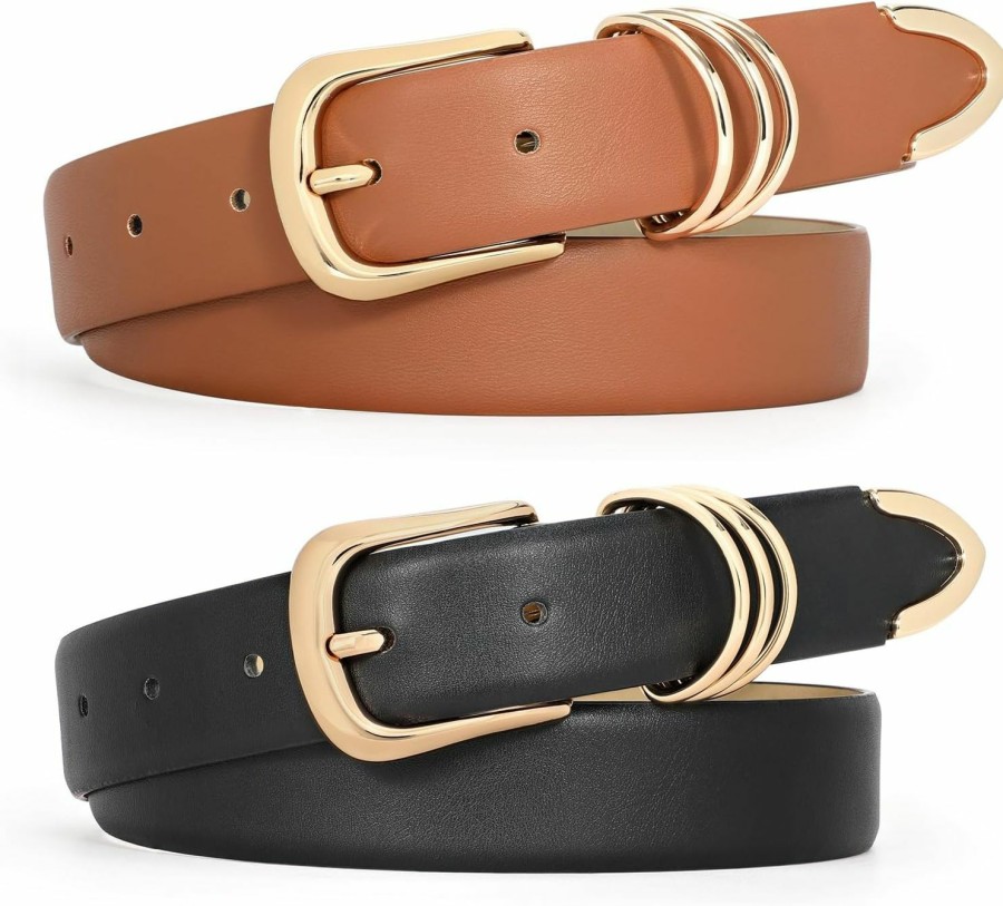 WERFORU Werforu Women Leather Belt For Jeans Pants, Ladies Leather Belt With Gold Buckle | Belts