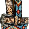 Affilare Western Tooled Leather Beaded Belt With Removable Buckle Heavy Duty 30Is103 | Belts