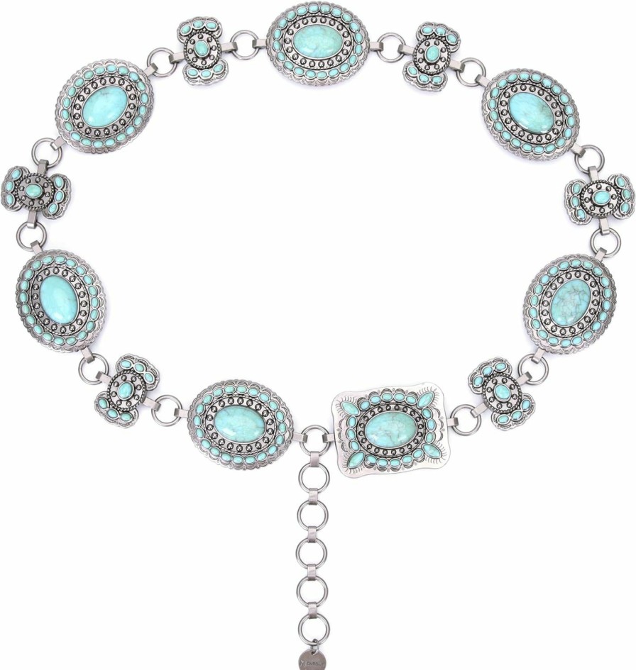 CNBOME Women'S Western Cowgirl Concho Belt Turquoise Stone Metal Chain Belt | Belts