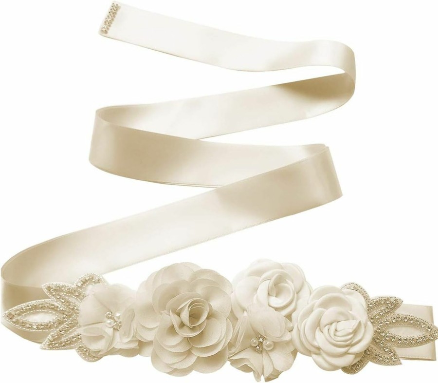 Ayliss Ayliss Bridal Wedding Sash Belt With Flowers Pearls Rhinestone Dress Maternity Waist Belt Brides Bridesmaids | Belts