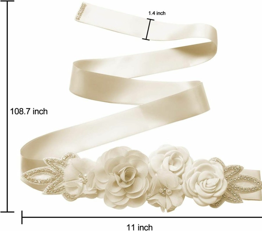 Ayliss Ayliss Bridal Wedding Sash Belt With Flowers Pearls Rhinestone Dress Maternity Waist Belt Brides Bridesmaids | Belts