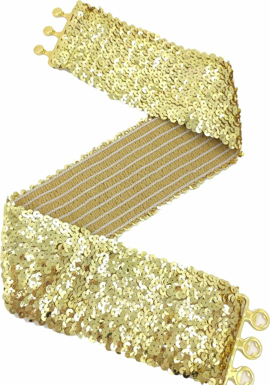 SHINEVAN Shinevan Women'S Shiny Sequin Elastic Belt Wide Decorative Dress Belt Cute Belt For Girls With Metal Interlocking Buckle | Belts