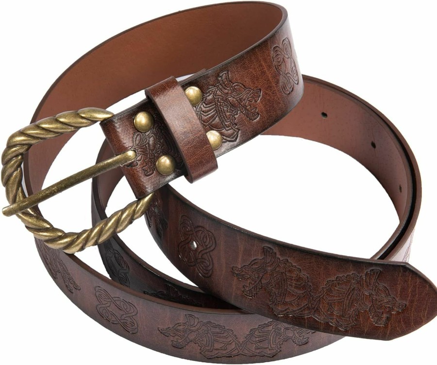 HiiFeuer Hiifeuer Viking Fenrir Embossed Faux Leather Buckle Belt, Medieval Knight Belt | Belts