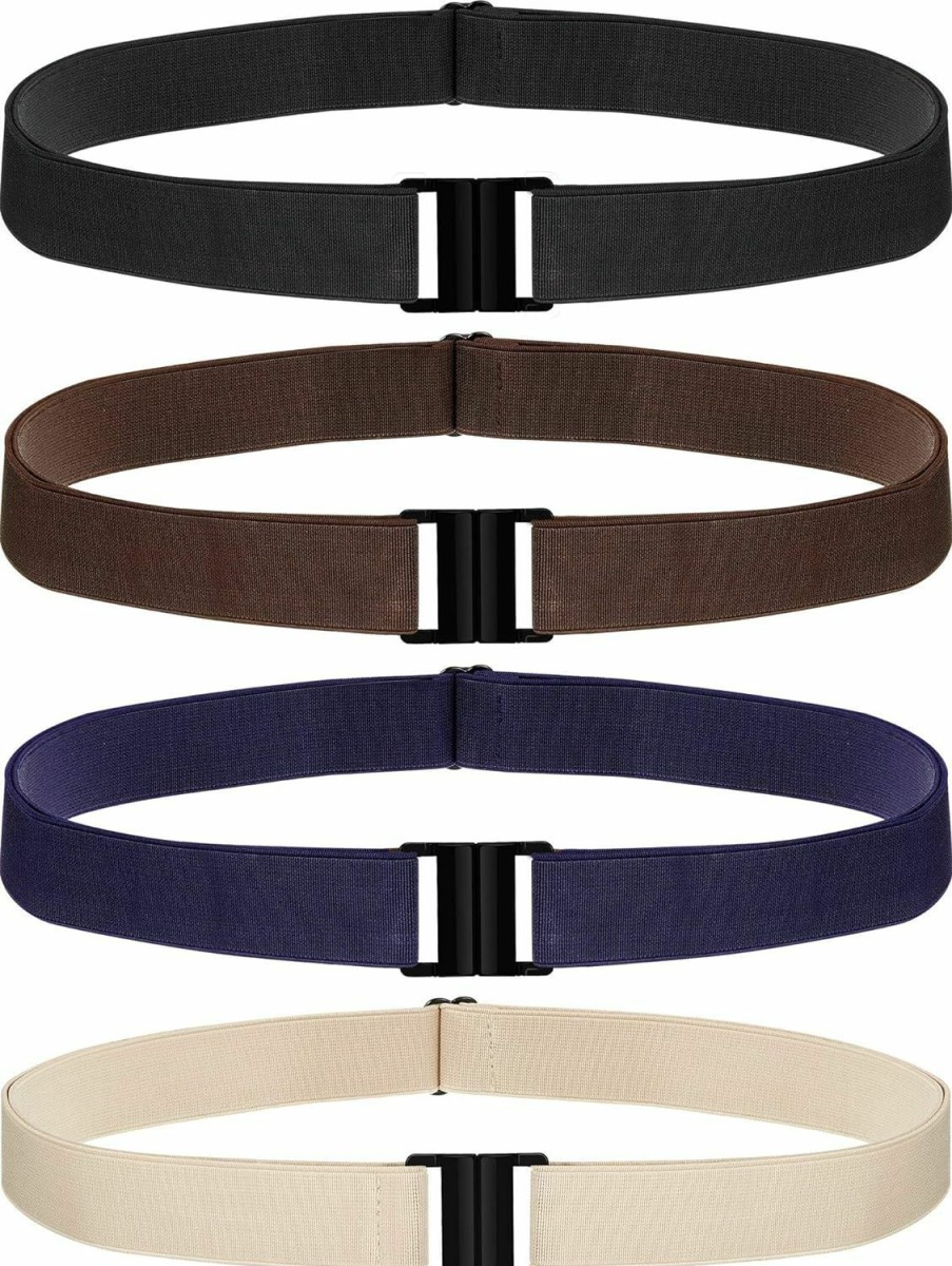 SATINIOR 4 Pieces Women Elastic Stretch Belt Invisible No Show Waist Belt With Flat Buckle (Black Blue Khaki Coffee) | Belts