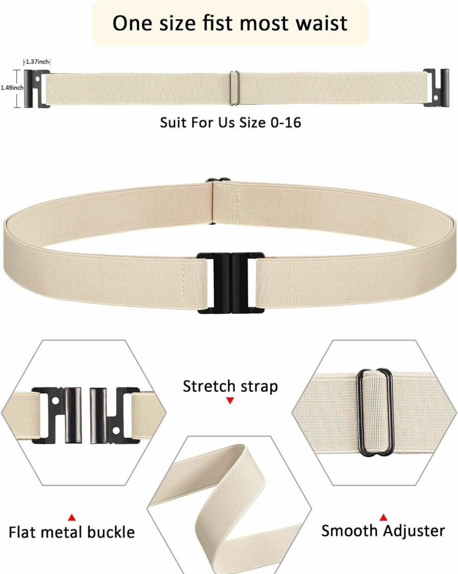 SATINIOR 4 Pieces Women Elastic Stretch Belt Invisible No Show Waist Belt With Flat Buckle (Black Blue Khaki Coffee) | Belts