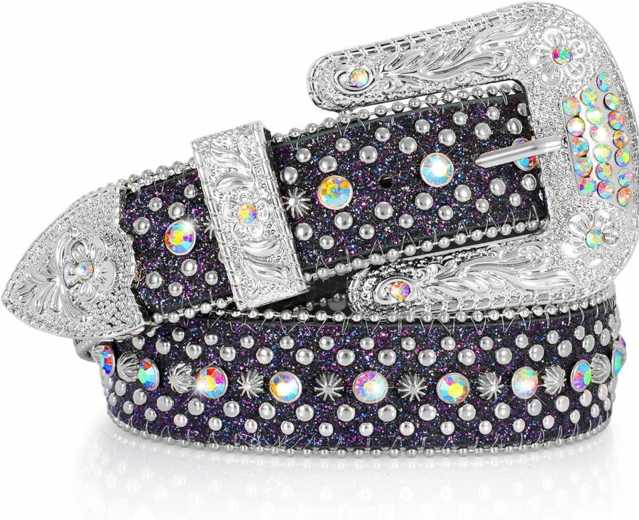 SUOSDEY Suosdey Men Women Rhinestone Belt Western Cowboy Cowgirl Shine Crystal Diamond Studded Luxury Strap Belts | Belts