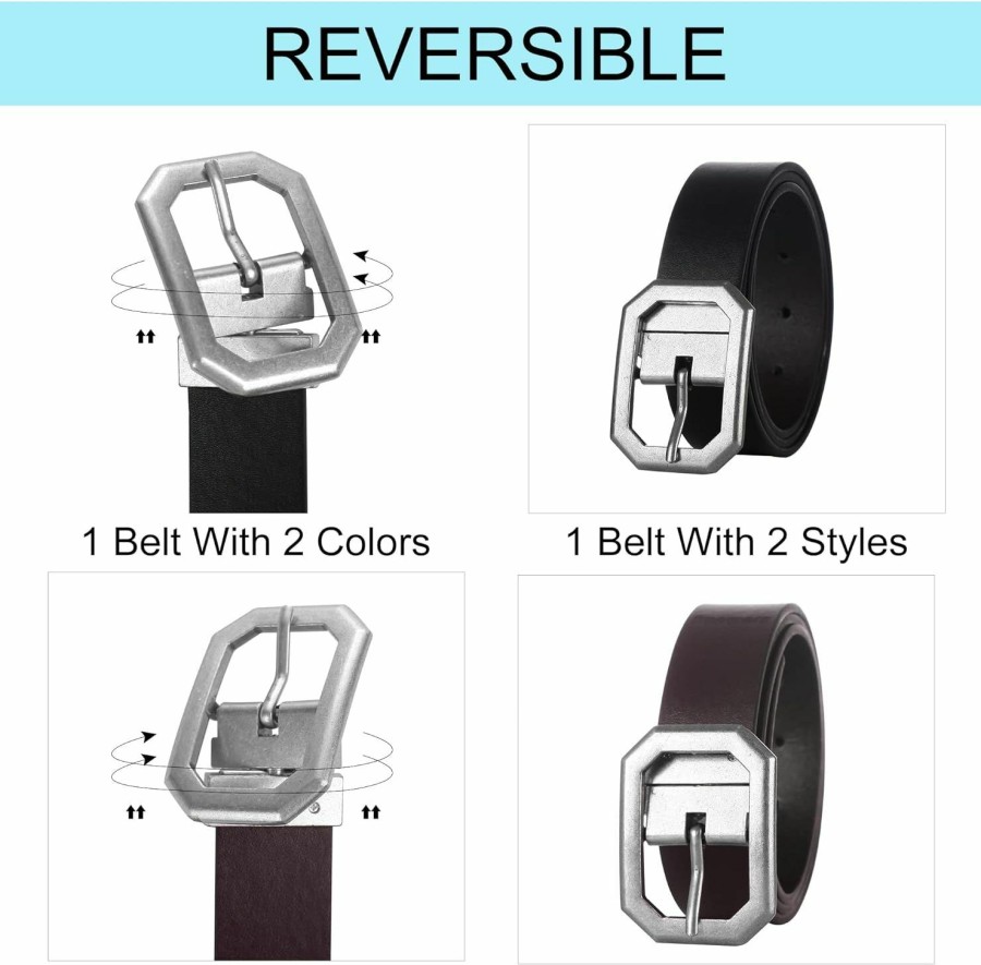 Ssumday Women'S Reversible 1.3" Leather Belts For Jeans Pants Dresses With Fashion Vintage Silver Buckle | Belts