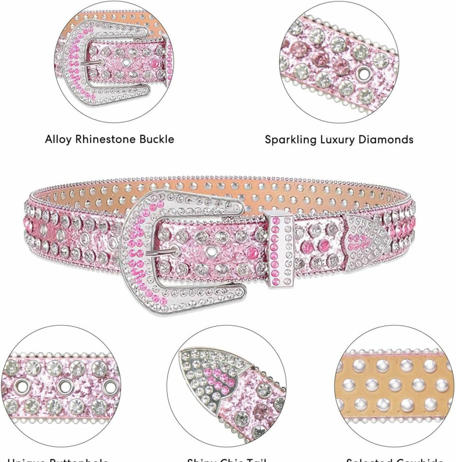 Rionaty 2 Pcs Rhinestone Belt For Men Women Hip Hop Bling Belts Fashion Western Cowgirl Bling Studded Belt For Jeans Valentine'S Gift | Belts