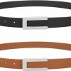 SANSTHS Sansths 2 Pack Skinny Leather Belts For Women, Ladies Thin Waist Belt For Dresses Jeans Pants With Gold Buckle | Belts