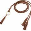 eartif Brown Tassel Braided Waist Belt For Women Skinny Woven Chains Belts Belly Pu Leather Rope Jewelry Accessories For Dress | Belts