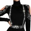 BODIY Bodiy Shiny Crystal Harness Women Fashion Waist Belt Disco Black Leather Wide Waist Strap Shoulder Rave Harness | Belts