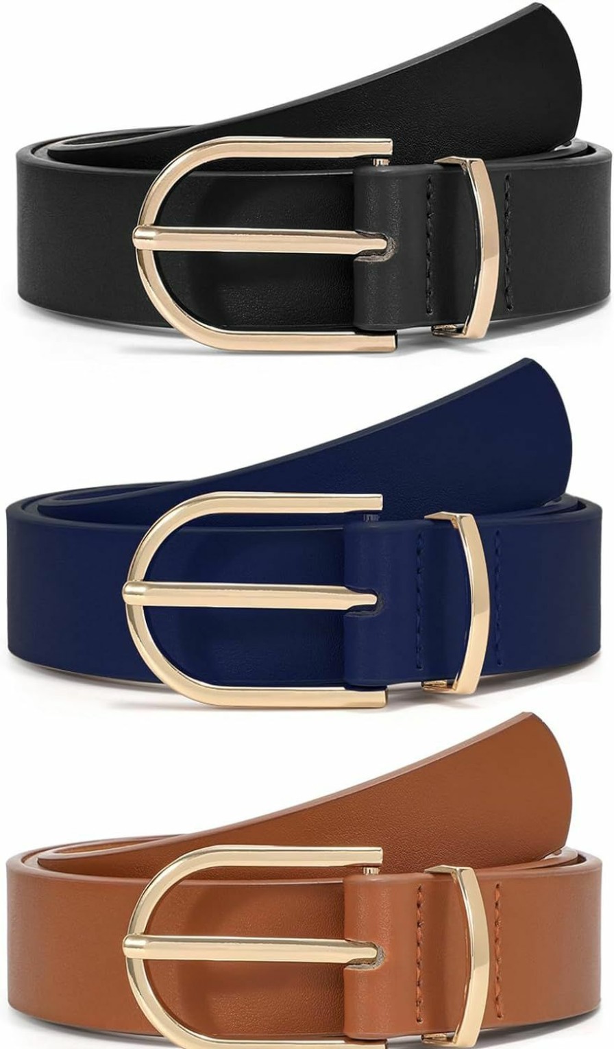 XZQTIVE Xzqtive 3 Pack Women'S Leather Belts For Jeans Dresses Pants Fashion Ladies Waist Belt With Gold Buckle | Belts