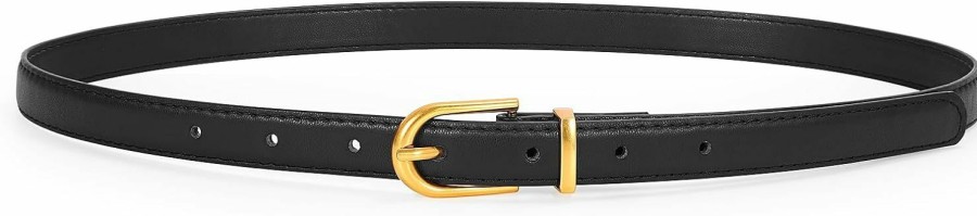 JASGOOD Jasgood Womens Thin Leather Belt Skinny Faux Leather Belt For Jeans Dress With Gold Alloy Buckle | Belts