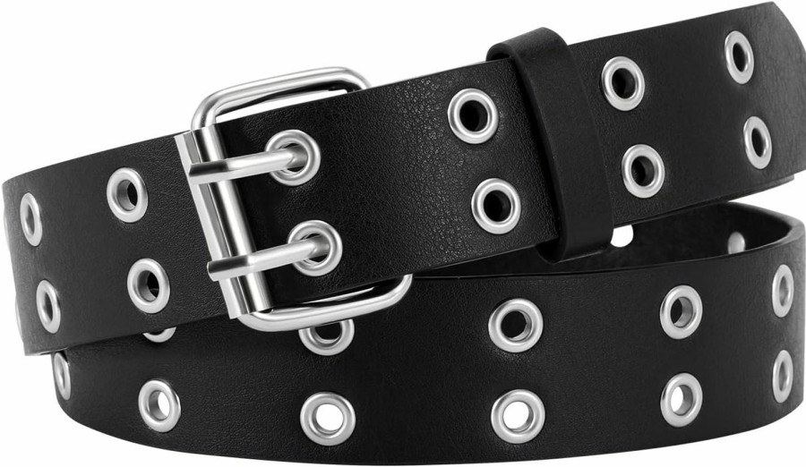 XZQTIVE Xzqtive Double Grommet Pu Leather Belt For Women/Men Punk Metal Jean Belt Wide 1.5 Inch | Belts