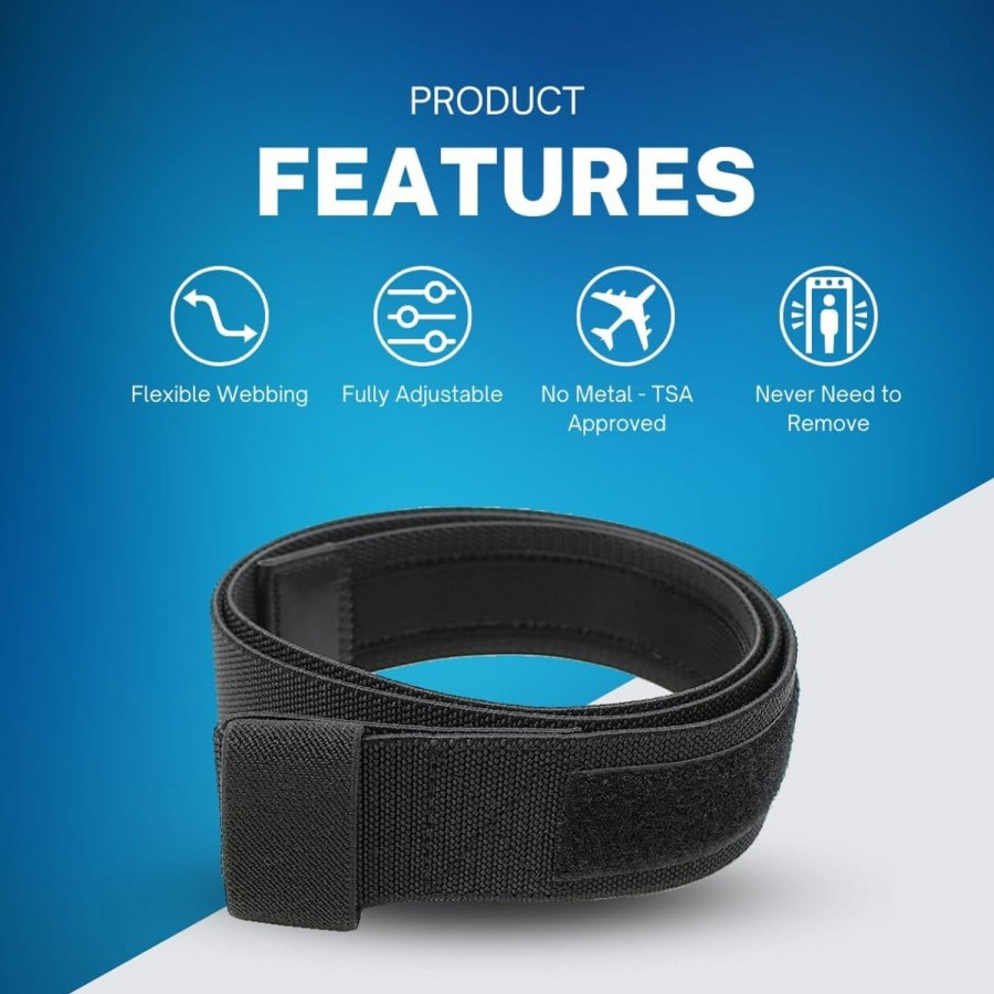 BC Belts Black No Scratch Flex Web Belt With Buckleless Hook And Loop Closure No Buckle No Metal And Tsa Approved | Belts