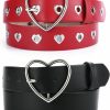 RISANTRY Red Heart Belts For Women Fashion, Ladies Dress Belts For Women Dressy, Black Leather Belts For Womens Jeans 2 Pack | Belts