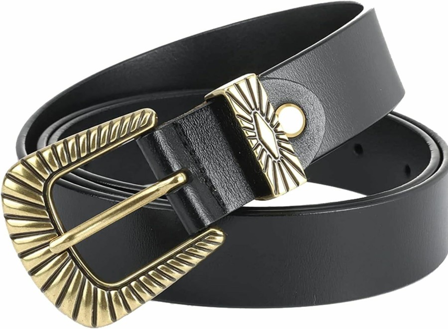 IWFTC Belts For Women Women'S Belts For Jeans Silver Gold Buckle Leather Belts Black Western Belt Jeans Pants Belts For Women | Belts