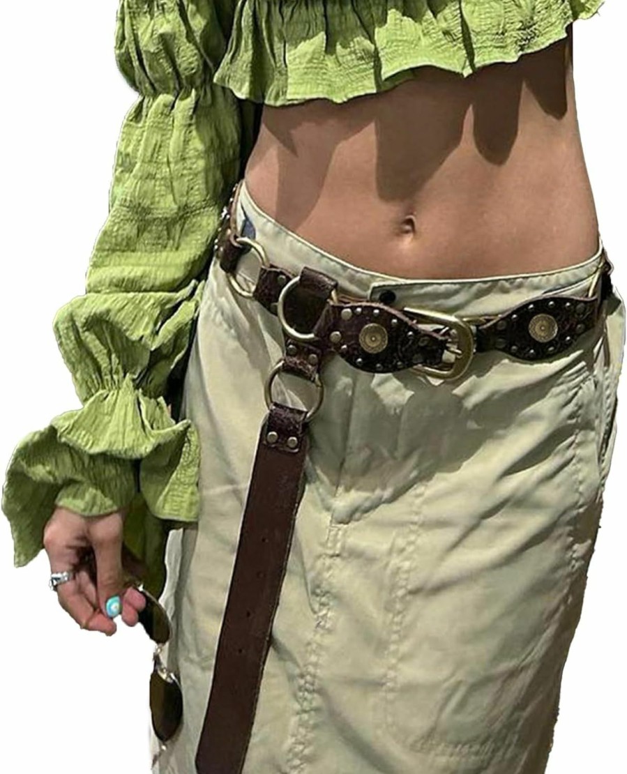 ABYOVRT Abyovrt Women Vintage Y2K Belt Concho Rivet Leather Belts Western Cowgirl E Girl 90S Accessories For Skirts Pants Dress | Belts