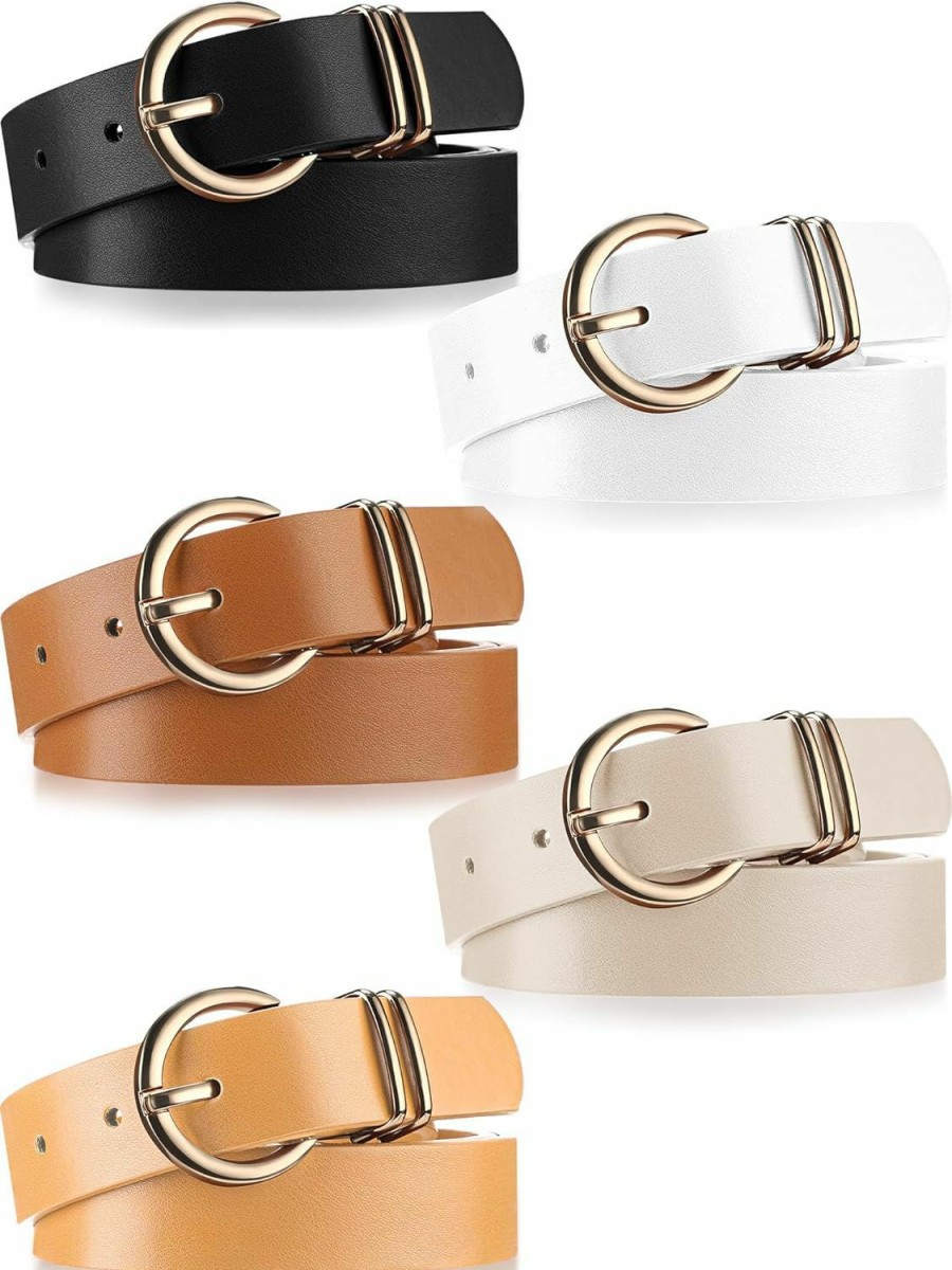 Breathffy 5 Pack Women Leather Belts For Jeans Pants Dresses Fashion Womens Ladies Belt With Gold Buckle, Small To Plus Size | Belts