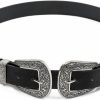 QOCAOFIG Double-Buckle Western Belts For Women, Vintage Design Leather Rhinestone Waist Belt With | Belts