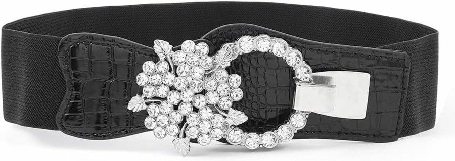 Vivilly Women'S Rhinestone Belt Black Crystal Stretchy Retro Wide Waist Belt Flower Cinch Belt For Dress | Belts