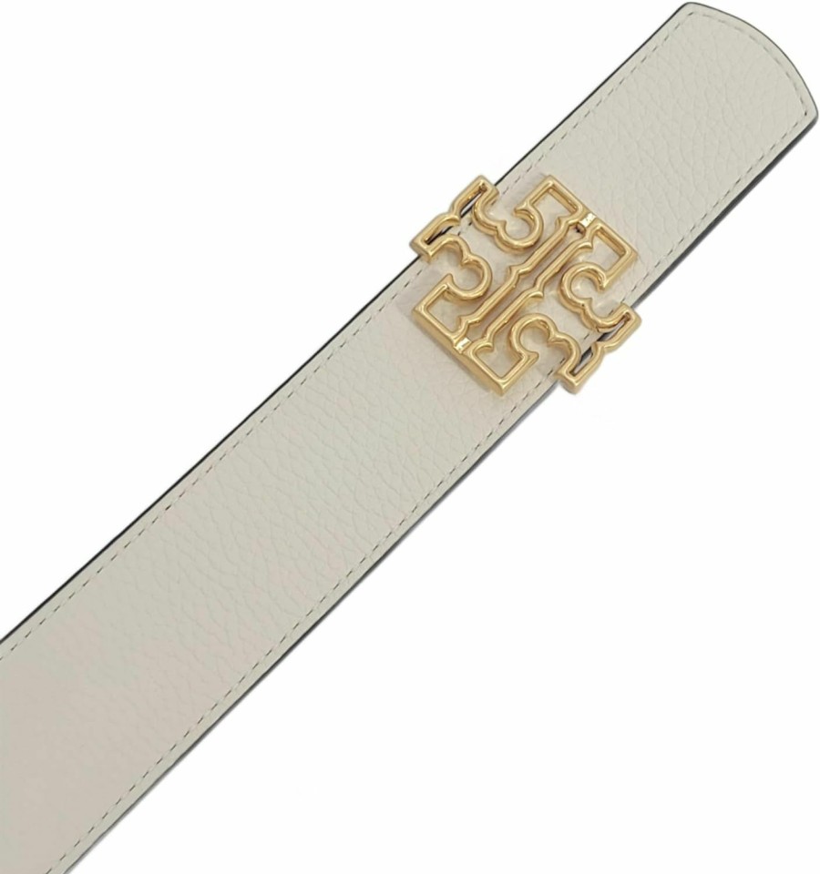 Tory Burch Tory Burch 141742 New Ivory White/Classic Tan With Gold Hardware Leather Reversible Women'S Belt | Belts