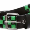 beltiscool Snap On Punk Rock Black & Green Star Studded Checker Board Leather Belt | Belts