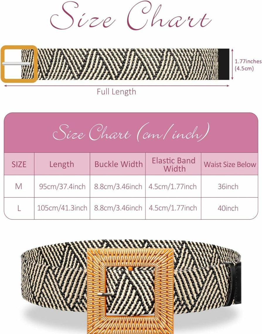 Amazon 3 Pieces Straw Woven Belt Elastic Stretch Belt Boho Waist Belt Skinny Dress Braided Belt Wooden Buckle For Women | Belts