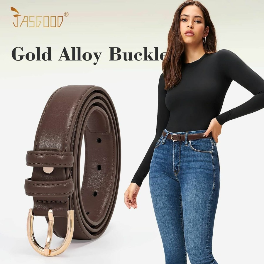 JASGOOD Jasgood Women'S Leather Belt For Jeans Pants Fashion Gold Buckle Ladies Dress Belt | Belts