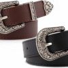 INOGIH Inogih Western-Leather-Belts-Women Vintage Waist-Belts With Hollow Out Flower Buckle | Belts