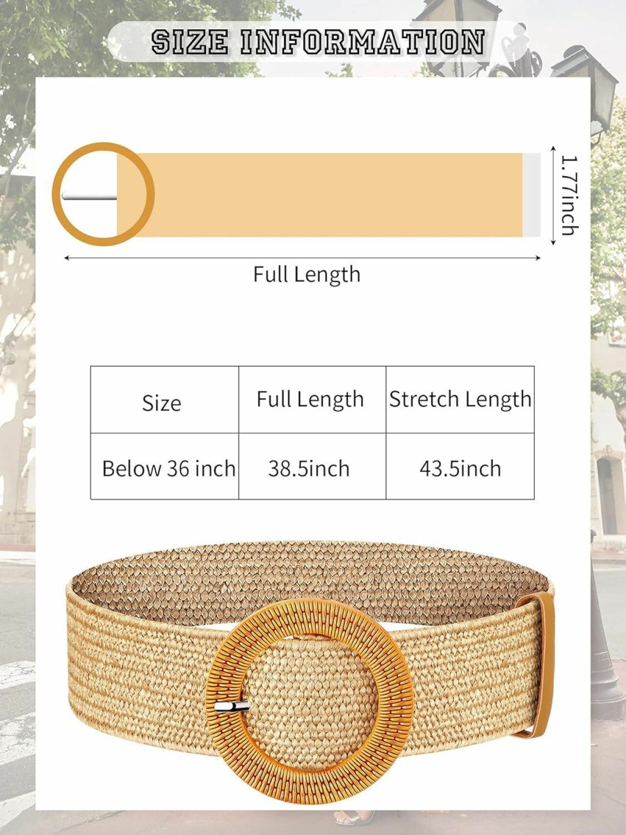 Geyoga Geyoga 4 Pieces Women Straw Woven Elastic Stretch Waist Belt Women Skinny Dress Belt Wooden Style Buckle Waist Dress Band For Women | Belts