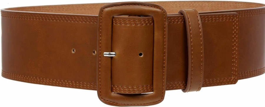 beltiscool Women'S 3" Wide High Waist Fashion Stitch Rectangular Leather Belt | Belts