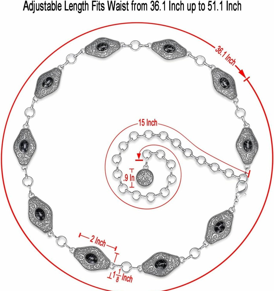 Generic Women'S Turquoise Concho Chain Belt, Western Metal Antique Silver Waist Chain Belt With Rhombus Conchos For Ladies | Belts