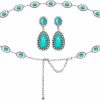 Ferraycle 2 Pcs Concho Chain Belt Silver Women Turquoise Belts Flower Concho Chain Belt Handmade Dangle Earrings Western Style Jewelry Metal Belt For Women | Belts