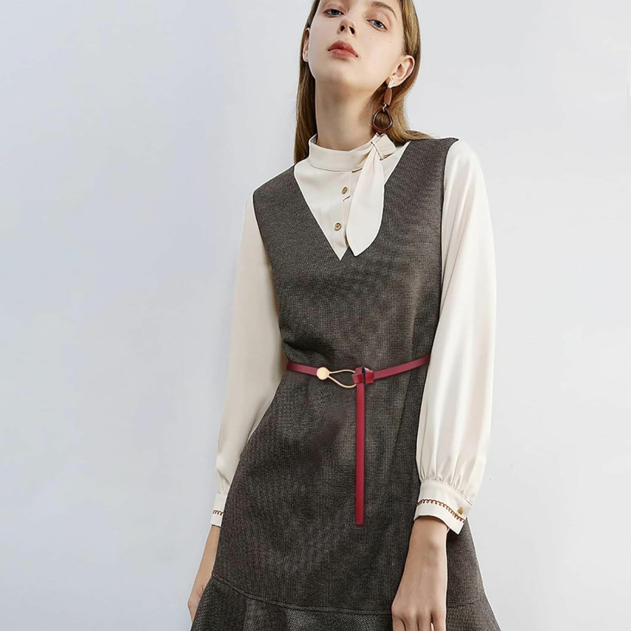 LumiSyne Lumisyne Leather Belt Women Thin Waist Belt Fashion Knotted Buckle Cowhide Leather Alloy Buckle Waistband Suit Dress Overcoat | Belts