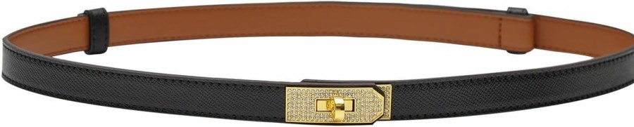 Vonlarka Vonlarka Women'S Skinny Leather Belts 0.9\" Wideth With Adjustable Gold Turn-Lock Buckle For Jeans Pants Dress (Black Gold, Suitable For 19\"-42\") | Belts