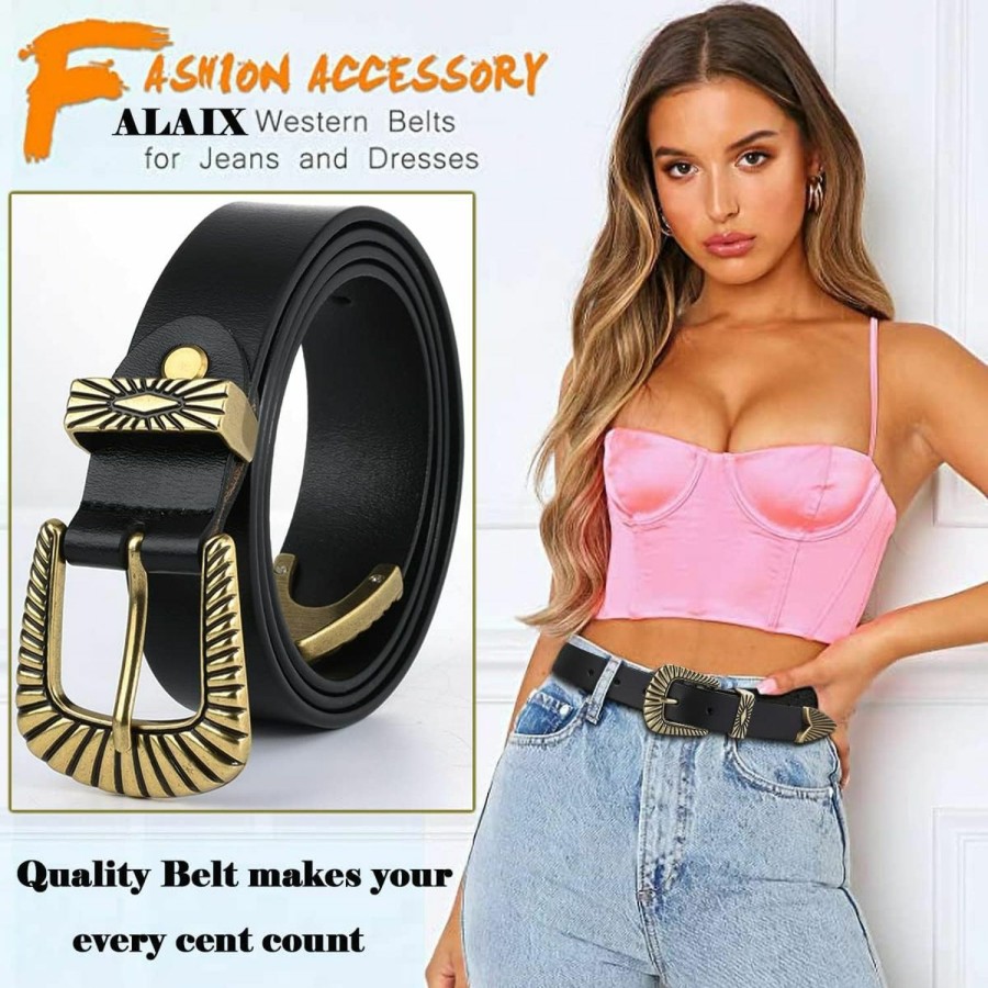 ALAIX Alaix Belts For Women Women'S Belts Silver Gold Buckle Leather Belts Black Western Belts Jeans Pants Belts For Women | Belts