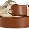 RISANTRY Brown Leather Belt For Women Casual Fashion Belts With Stylish Inflated Gold Buckle For Jeans Dresses | Belts